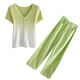 Yu Zhaolin (Yuzhaolin) 2025 Sommerer Modeanzug für modische altersreduzierende T-Shirt von Frauen mit hoher Taillenabschleife zweiteilige grüne Hose 7373b s