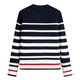 Navigare Italiener kleiner Segel Runder Hals gestreifter Pullover für Frauen 2025 Herbst Neu lose losen bequemer gestrickter Pullover modische Top Marine Blau und Weiß L.