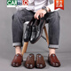 Zapatos de cuero de cartelo para hombres 2025 nuevos zapatos para hombres primavera y otoño negocios transpirables zapatos casuales de cuero suave tendón de vaca zapato solo zapatos dou dou shoes 6198 de goma de color caqui 38
