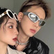 Xiaomi home sunglasses futuristic men European and American cyberpunk Y2K hot girl super cool street photography sun protection sunglasses women black frame black film mirror bag mirror cloth