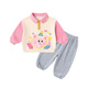 Dudu family children's autumn sweatshirt suit boy lapel long sleeve top girl knitted cartoon two-piece set baby casual pants blue 90