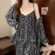 Pure Fengyun Fengyun Duo Cotton Start Pajamas para mujeres Juego de ropa para el hogar de la manga larga de tres piezas de tres piezas F9928# M Recomendado 80-100
