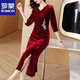 ROMON evening dress for women in spring and autumn, toasting, waist slimming, temperament, wedding banquet, middle-aged mother, high-end elegant mother-in-law dress, burgundy XL