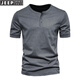 JEEP SPIRIT American retro heavy summer base shirt cotton short-sleeved Henry shirt men's fitness tough guy army green T-shirt half-sleeved 3KDT-1-white M