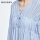 Moussy new sweet style pleated lace-up loose long-sleeved shirt 028ISA30-1003 111 light blue one size fits all