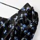 Vestido francés de Champui la para mujeres en el cuello cuadrado de verano manga retro lunares pleated slit a-line falda fondo negro flor m