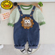 G.DUCKKIDS baby boy spring and autumn denim overalls set new fashionable cartoon baby children's clothes autumn two-piece set green L Lion strap two-piece set 100