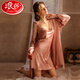 Langsha Sexy Pyjamas Frauen reine erotische Seiden-Frühlings- und Herbst-Hosenträger Nachthemd Summer Nighthemd High-End 2025 Neues Sommerstil 6629 Zweiteiler Rose Red L