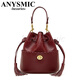 Anysmic Luxury High-End-Marke-Tasche Frauenbeutel-Sensing-Kopfschicht Cowide Eimer Bag 2025 Neues echtes Leder Quasten Crossbody Khaki 21*11*22