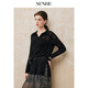 SUSHE Shadow Engraving Light Style Lapel Woven Hollow Top Elastic High Waist Knitted Skirt Set Yanyu Black-Top S
