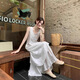 
Dofinison Korean irregular white vest dress 2025 new summer niche design square collar sleeveless long skirt for women white vest dress M size