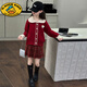 G.duck Girls Autumn and Winter Skirt New Year Suit 2026 New Children's Pleated Skirt Girls Big Children College Style New Year Clothes Suit Rice Sweater + Red Skirt 150 cm