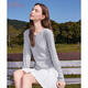 Betu Women's Clothing 2025 Autumn New T-shirt Collar Splicing Lace Pleated Waist Slim T Long Sleeve 2508T22 Light Gray L