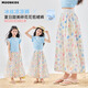 moonkids children's clothing girls ultra-thin mosquito-repellent pants 2025 summer new style floral pants children's summer wide-leg pants casual trousers two-pack [22039 floral + 15268 apricot] 110 cm
