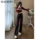Magiopy International Luxury High-End Brand Hong Kong Style Fashion Fashion Traje para mujeres 2025 Spring Slim Fit Short Camiseta de manga larga Tendencia Top + Pantalones XL (121-130Jin [Jin equivale a 0.5 kg])