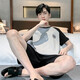 Hailan Summer Pure Cotton Men's Thin Shorts Pajamas Summer Loose Short Sleeve Two-Piece Set Youth Card H9928 (Short Sleeve Shorts) 3XL XXXL (160-18e Recommended