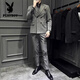 Playboy (PLAYBOY) high-end double-breasted suit men's suit business casual formal British style groom wedding dress three-piece set medium gray (suit + vest + trousers) XL 52