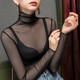Slim high collar inner long sleeve lace bottoming shirt for women summer thin fairy mesh top white fungus edge T-shirt black L weight 110Jin Jin equals about 0.5 kg