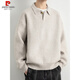 Pierre Cardin lazy style lapel thickened loose casual sweater men's winter old money style Henry collar sweater jacket knitted cloud yarn gray M Height 160-165cm Weight-120Jin Jin equals 0.5 kg