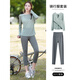 Best Velvet Cycling Suit Women's Long Sleeve Autumn Thin Fashionable Back Yoga Pilates Set Quick-Drying Fitness Suit Dark Purple Two-piece Set (Grey Green Pants) M
