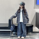 Girls plaid shirt spring and autumn 2025 new fashionable girls big children autumn fashionable jacket children Korean style shirt red 170