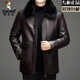 Woodpecker (TUCANO) removable inner liner, plus velvet and thickened dad's clothing with fur collar, leather cotton jacket for middle-aged and elderly people in autumn and winter, black XL (recommended 130-145 Jin Jin equals within 0.5 kg)