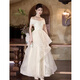 ACJK high-end evening dress 2025 new one-shoulder light luxury niche host beautiful adult ceremony art test champagne color 2XL