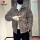 Pierre Cardin trendy brand down jacket men's winter stand-up collar warm cotton jacket 2025 new handsome printed thick cotton jacket for men coffee color 313-F43 L