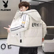 Playboy (PLAYBOY) Down Jacket Men's 2025 Winter New Korean Style Trendy Down Jacket Men's Winter Hooded Jacket 937 Gray 2XL Recommended 140-155Jin Jin equals 0.5 kg