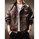 Revium high-end American fashion brand high street stand-up collar PU leather jacket men's autumn handsome motorcycle jacket loose versatile tops for men brown M suitable for 100-120 Jin Jin equals 0.5 kg