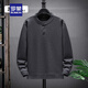 ROMON 2025 New Henley Collar Sweatshirt Men's Autumn and Winter Sheep Wool Bottoming Shirt Thickened Jacquard Long Sleeve T-Shirt Gray M