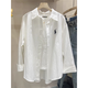 Casual loose shirt for women 2026 spring and autumn new style embroidered long-sleeved versatile inner layered shirt white M