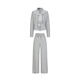 Jiuzi Annako fashionable relaxed sports style striped shawl wide leg pants sweatshirt suit for women 2025 autumn new style gray M