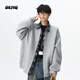 OEMG American plaid stitching fake two-piece cardigan sweatshirt men's spring and autumn trendy brand loose casual top jacket heather gray XL recommended 110-130Jin Jin equals 0.5 kg