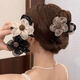 2025 New Mesh Flower Clip Feminine Shark Clip Half-tied Hairpin High Ponytail Korean Style Back of Head Hair Black Flash Diamond Sunflower Clip 1 Pack
