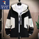Woodpecker Jacket 2025 New Workwear Jacket Autumn and Winter Hooded Boys Teenagers Casual Loose Gown Men's Clothes Black Gray (Regular Style) XL