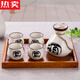 MZXM Japan imported quality Japanese sake wine set ceramic wine glass set household retro small wine glass liquor dispenser 1 pot 8 cups 1 Jin Jin is equal to 0.5 kg pot with log tray