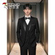 Woodpecker Tuxedo Evening Dress Wedding Groom Slim Suit Suit Wedding High-Level Host Men's Formal Wear Peaked Collar - Black Two-piece Set XL 120-139Jin Jin is equal to 0.5 kg