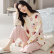 Modal pajamas for women in spring and autumn women 2025 new pure cotton fabric full cotton long sleeve spring and autumn soft home clothing Main picture MM: 9901 apricot color milk tea bear set M