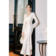 GJFD Guyue French twist satin high-end dress long-sleeved birthday white temperament slim fishtail dress light champagne L
