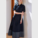 Vanciman retro spliced ​​denim shirt dress for women in summer new style casual waist-hugging long skirt denim blue XL