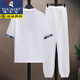 Woodpecker Ice Silk Suit Men's Summer Thin Tang Suit Short Sleeve Casual Chinese Style Men's Loose Hanfu Set A Set Handsome 497 White [Set] Thin XL Recommended 125-140Jin [Jin equals 0.5 kg]