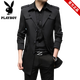 Playboy mid-length windbreaker autumn and winter new casual versatile jacket men's casual versatile handsome dad top jacket black thin M 17085-110Jin Jin equals 0.5 kg