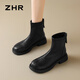 ZHR flat short boots for women 2025 winter new plus velvet British Martin boots for women slimming snow boots for women JF307A black 37