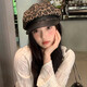 2025 New Retro Leopard Print Beret Girls Autumn Millennial Niche Octagonal Hat Big Head Circumference Showing Face Hat Fashion Brown Leopard Print