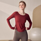 LULULMCCTN long-sleeved yoga clothes for women, running sports tops, slim fit, Pilates training t-shirt, quick-drying fitness clothes, red S