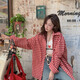 Lugeli shirt jacket for women spring and summer 2025 new retro plaid long-sleeved shirt niche design loose cardigan red plaid shirt L