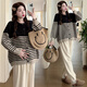 Jung-Mi maternity clothing spring and autumn clothing 2025 pregnant women autumn and winter fashion loose slimming age-reducing striped sweater cardigan apricot color-single-single top L
