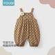 Youqi Baby Clothes Cartoon Overalls Spring and Autumn Baby Girl Cute Outings Newborn Sleeveless One-piece Clothes Apricot 80cm