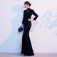 Wutuo black dress long skirt high-end cheongsam evening girl 2025 new temperament fishtail long version light luxury banquet host black S
